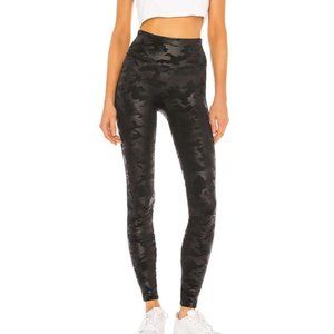 SPANX Women's Camo Print Faux Leather Metallic Leggings in Black Camo Pattern
